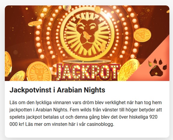 Spelare vann 920 000 kr i Jackpotvinst i Arabian Nights!